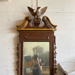 Antique Federal Style Mahogany Mirror with Gilt Carved Eagle Crest, c.1900 Local Pickup Only – No Shipping Available