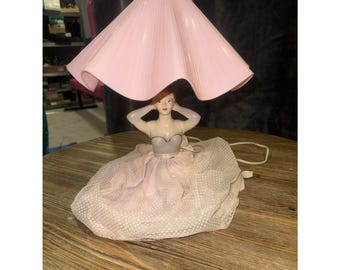 Vintage Pretty Lady Victorian Table Lamp Boudoir Dress Pink