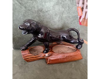 Vintage MCM 1950's Black Panther Jaguar 14" Ceramic Planter