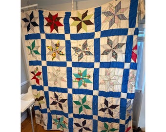 Vintage Handmade Star Quilt Blanket Patchwork Americana Twin Bedspread Throw
