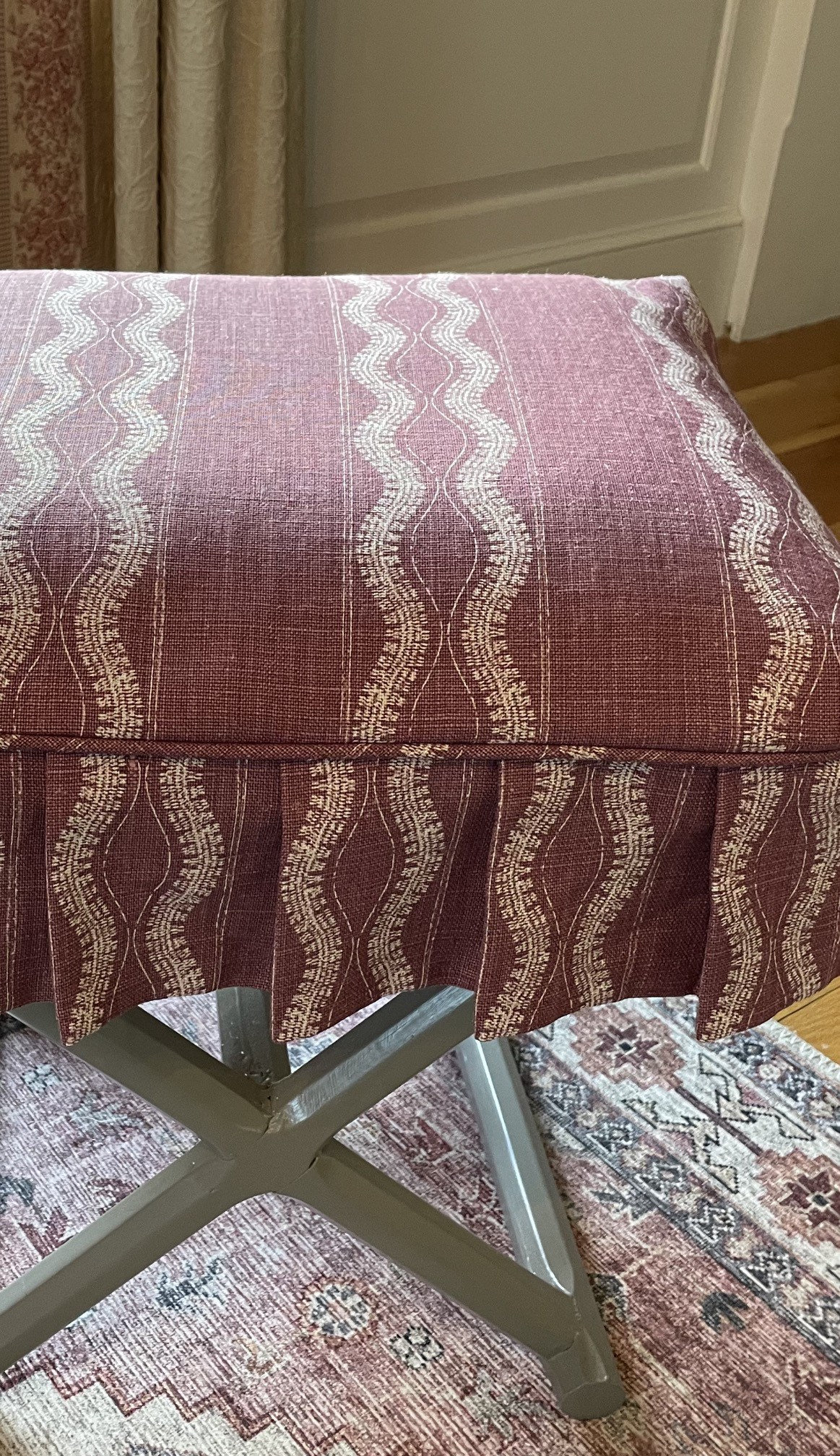 Peter Dunham French pleat ottoman slipcover
