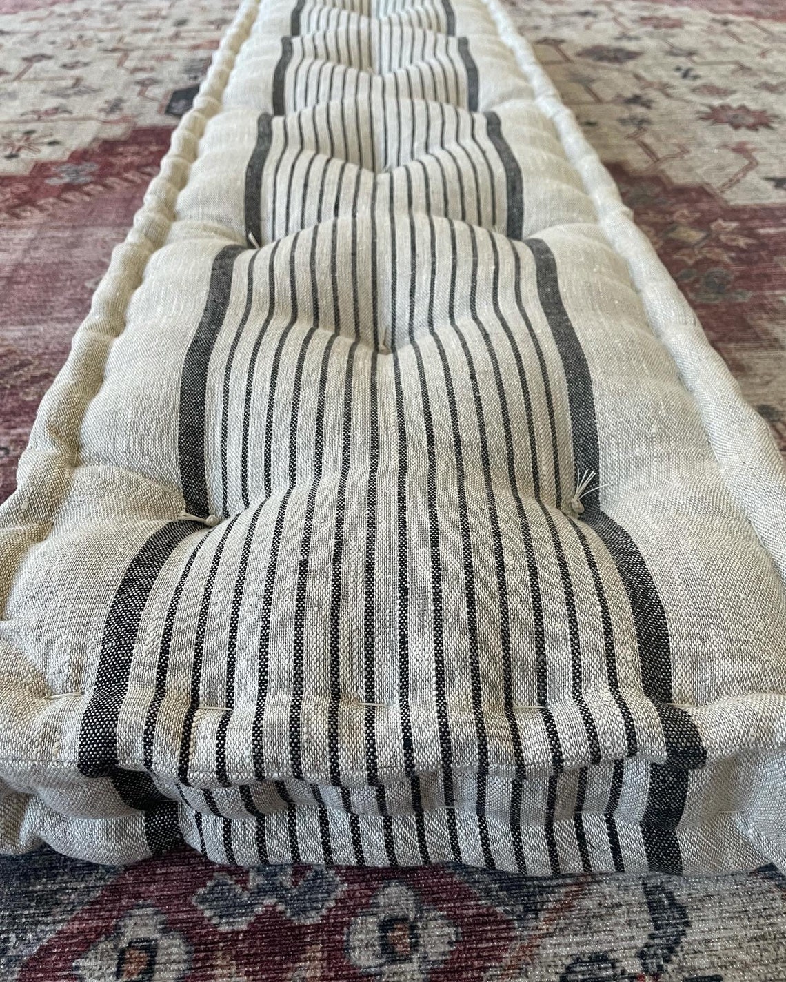 Custom French Cushion Sample in Black Stripe Feed Sack Linen - Etsy