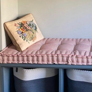 Red ticking tufted  fabric French cushion farmhouse