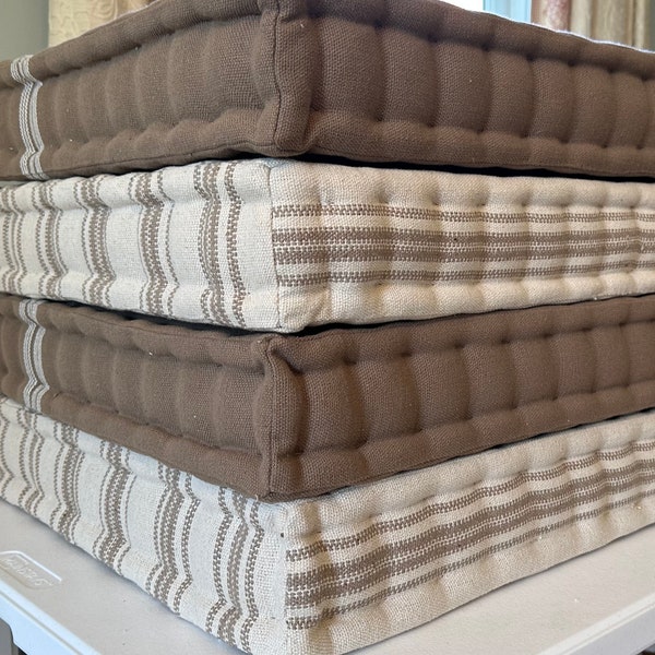 French tufted cushions in feedsack