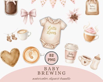 Ilustración PNG de acuarela de una niña preparando café, decoración para habitación infantil, arte de pared, invitación digital para baby shower con temática de café