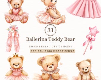 Teddy Bear Baby Shower Clipart PNG, Baby Girl Clipart, Watercolor Pink Teddy Bear, Nursery Clipart, Teddy Bear Baby Shower Clipart Digital