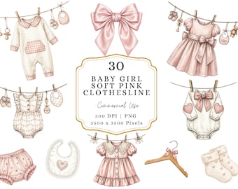 Clipart de tendedero para bebé de San Valentín, clipart de guardería para bebé coqueto, clipart de tendedero de acuarela para baby shower de San Valentín, descarga digital