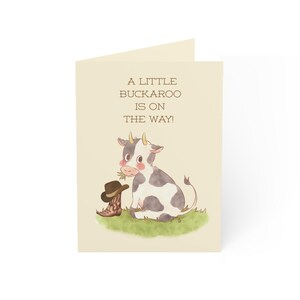 Simpatici biglietti d'auguri a forma di mucca per baby shower, un piccolo Buckaroo è in arrivo, biglietti di annuncio di nascita, biglietti giocosi con animali della fattoria, [...]