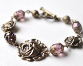 Lilac Rose Bracelet Brass Roses And Purple Beads Bracelet