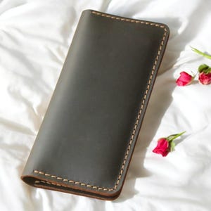 Portafoglio vintage in pelle di cavallo pazzo fatto a mano, pochette lunga in vera pelle di mucca per uomo, elegante fermasoldi regalo per lui