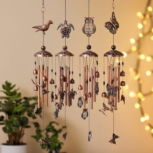 Vintage Metal Wind Chimes with Owl and Bird Design – Retro Brass Hanging Chimes for Indoor Outdoor Garden Patio Balcony Decoration