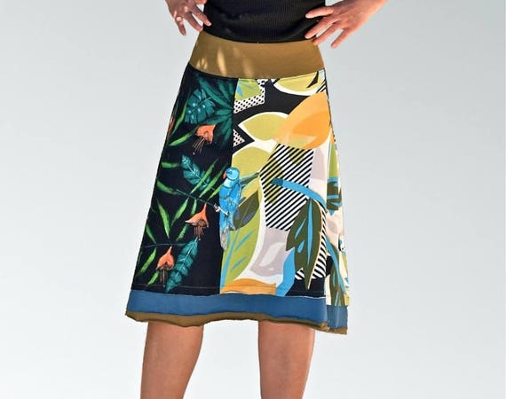 Items similar to Skirt flora tropical hand-painted in jersey cotton ...