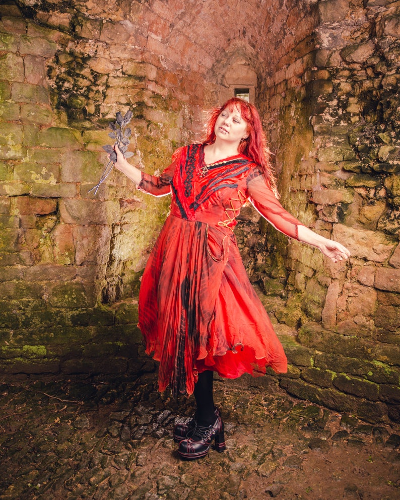 Bohemian Red Ball Gown Gothic Prom Dress Red Black Tie Dye Etsy