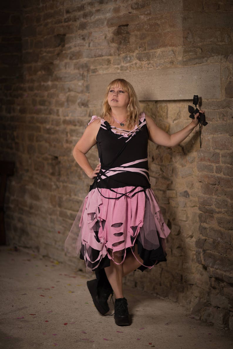 pink and black goth dress