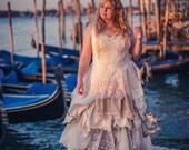 Custom-made fairytale wedding dress; steampunk style wedding dress, Boho bride, Bohemian wedding gown