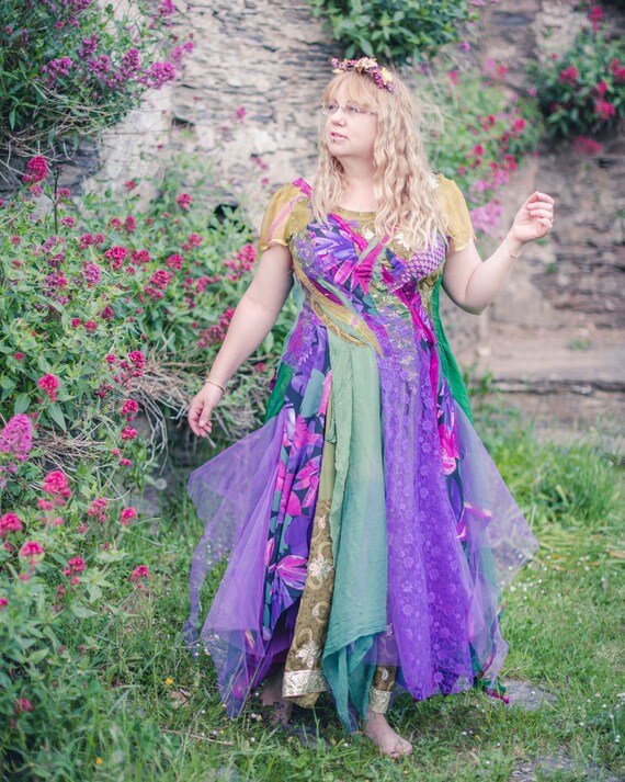 Abito da fata boho verde e viola stampa a foglia tropicale | Etsy Italia
