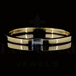 14K Gold Wedding Band, Baguette Cut Lab Grown Diamond Band, Solitaire Baguette Cut Diamond Ring