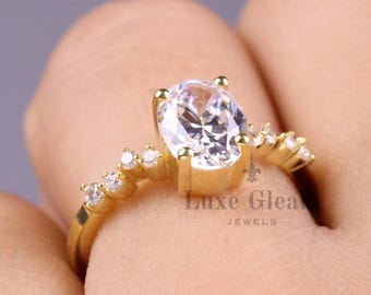 Oval Lab Grown Diamond Vintage Engagement Ring, 14k Gold