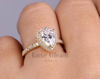 Pear Halo Lab Grown Diamond Engagement Ring, 14K Gold