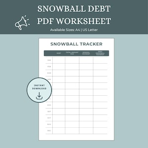 Snowball Debt Payoff Tracker: Debt Reduction Worksheet (Instant Download)