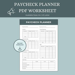 Simple Paycheck Budget Planner: Digital Finance Tracker (Printable PDF)