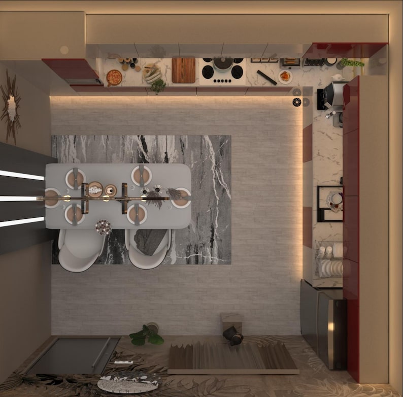 Custom Kitchen Interior Design: 3D Rendering & Decor Planning (digital ...
