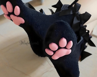 Black Fuzzy Cat Paw Socks White Fluffy Winter Warm Socks With Claw Paws