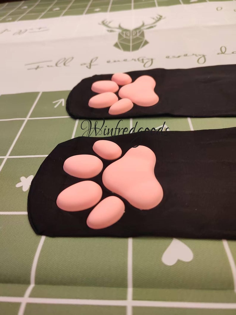 Over the Knee Cat Paw Pad Sock Women Black Thigh High Socks image 4