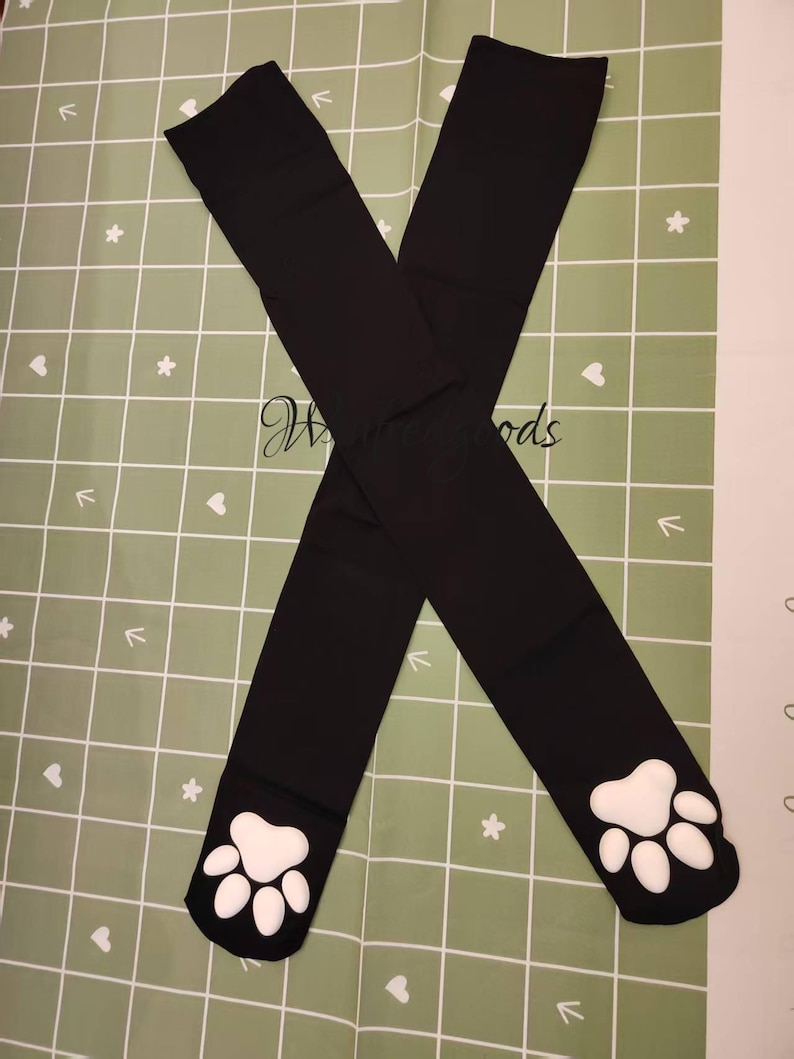 Over the Knee Cat Paw Pad Sock Women Black Thigh High Socks image 3
