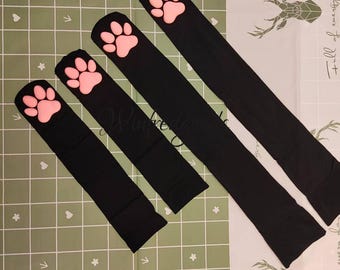 Under the Knee Cat Paw Socks Short Black Soft Claw Pad Thigh High Socks