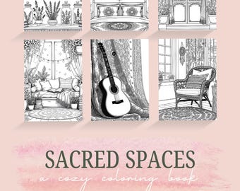 Sacred Spaces Cozy Boho Retreat Adult Coloring Book 35 printable pages for Relaxation and Creativity Instant Download