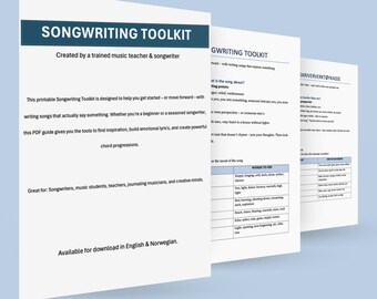 Songwriting Toolkit – Printable PDF Guide for Beginners & Artists | Lyric Writing Prompts, Chord Progressions, Creative Tools (EN/NO)