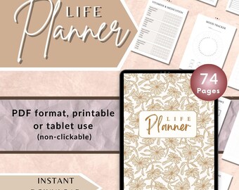 Life Planner Printable PDF, Daily, Weekly, Monthly,  Budget & Wellness Trackers,  A4 A5 US Letter, iPad Tablet
