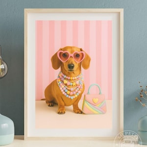 Printable dachshund poster, cute dog illustration, vintage wall art, home decor to download, perfect gift for dog lovers