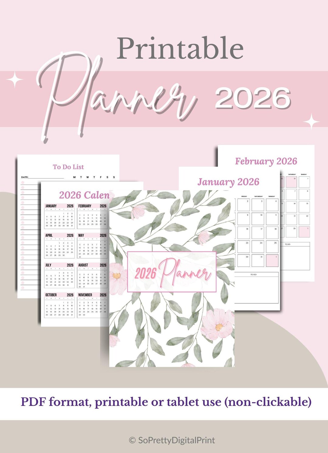 2026 Planner Printable Pdf, Digital Planner, Daily Weekly Monthly ...
