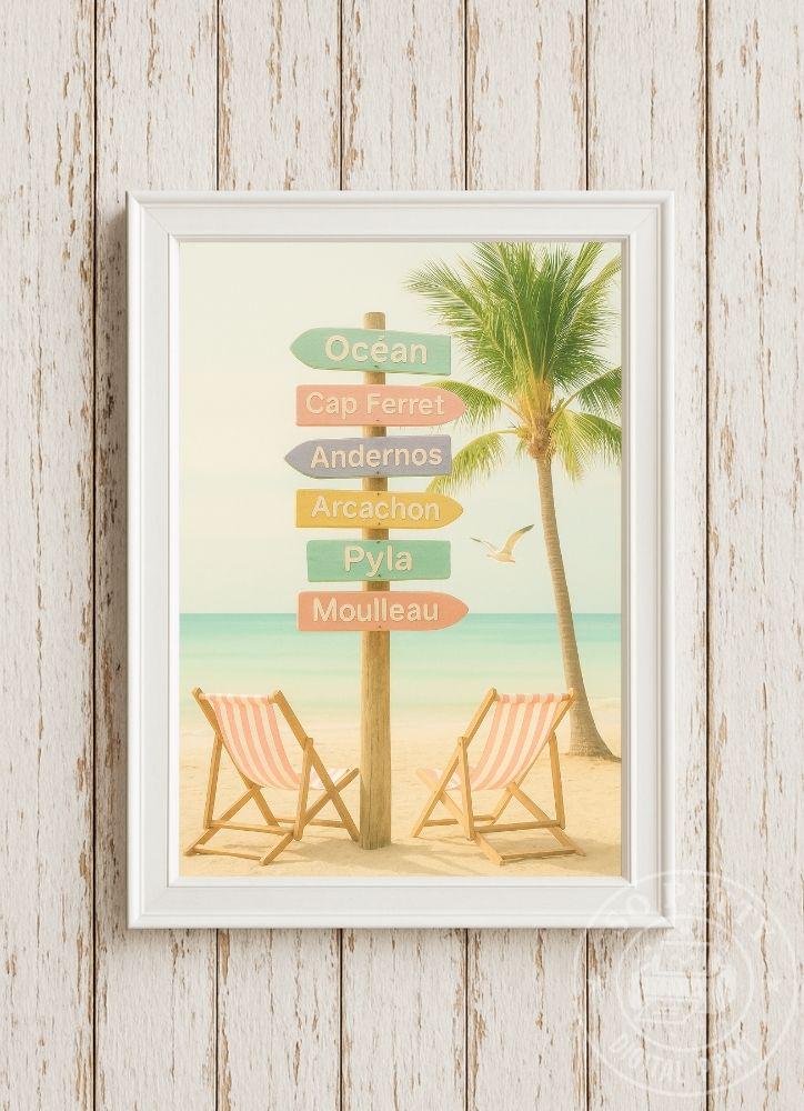 印刷可能なパステルカラーのビーチポスター、キャップフェレットアルカ