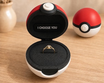 Caja personalizada para anillo de Pokébola / Soporte personalizado para anillo de pedida de mano / Regalo de compromiso "Te elijo a ti" / Opción de caja de regalo
