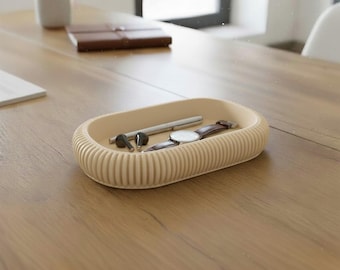 Japandi Catchall Tray | Ribbed Texture Entryway Organizer | 3D Printed Desk Holder
