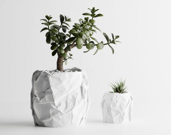 Crumpled Paper Planter | Modern 3D Printed Plant Pot | Small & Large Sizes