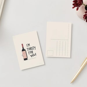 Cartão de aniversário de paquera para namorado, presente engraçado para amantes de vinho, cartão para impressão "Estou com sede de você", download instantâneo