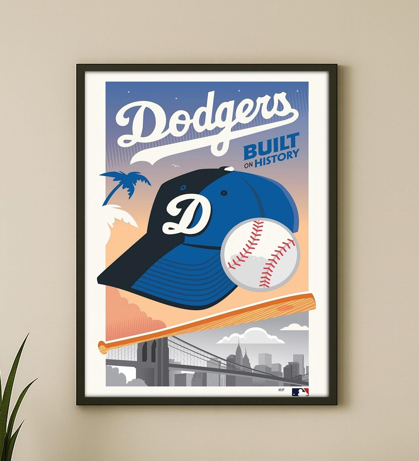 Discover Los Angeles Dodgers Poster Vintage Baseball Cap Ball Art Wall Decor