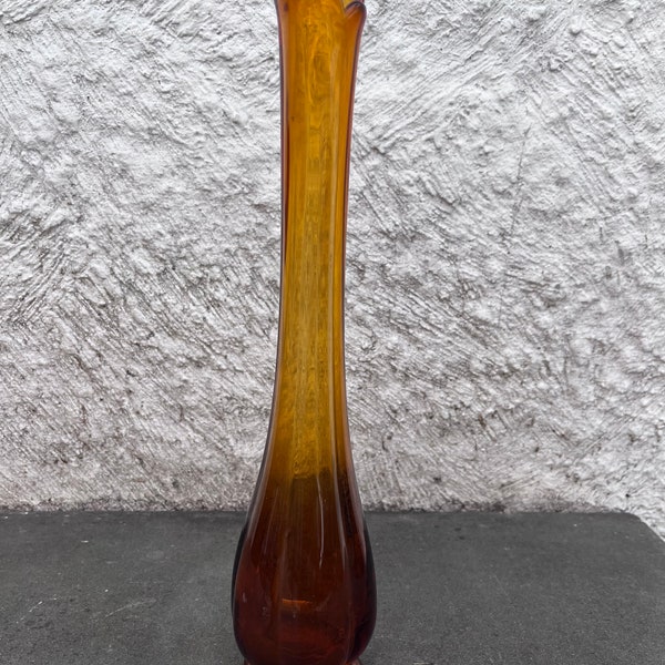 LE Smith Simplicity Amber Swung Glass Vase 4103 6 Petal