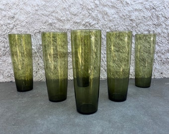 Tapio Wirkkala iittala Olive Green Tall Tumbler Glasses set of Six