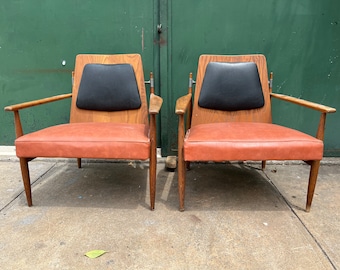 Pair of Selrite Bent PlyWood Frame Lounge Arm Chairs Mid Century Modern