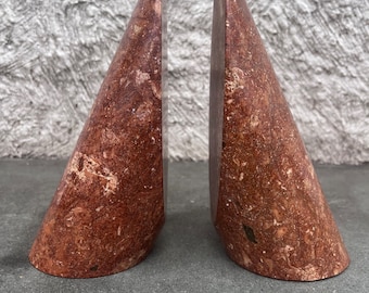 Vintage Cylindrical Red Italian Marble Bookends Mid Century Modern