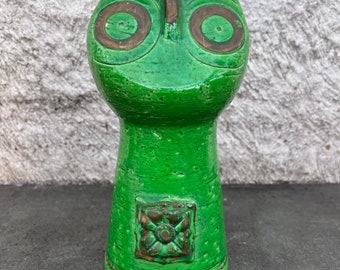Aldo Londi Bitossi Rosenthal Netter Owl Gilt Green Glaze Cermaic Pottery Italy