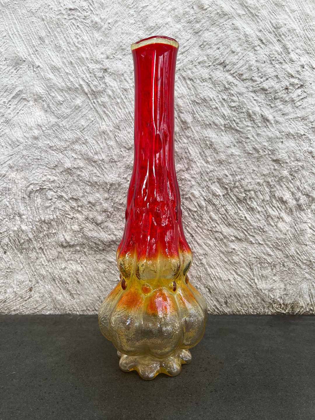 Kanawha Swung Glass Vase Amberina Red Yellow Vintage Etsy