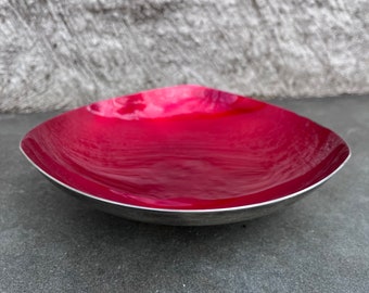 Carl Christiansen Silver Plate Red Enamel Footed Bowl Denmark Danish Modern