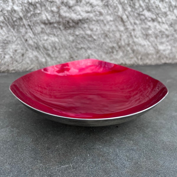 Carl Christiansen Silver Plate Red Enamel Footed Bowl Denmark Danish Modern