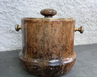 Aldo Tura Ice Bucket Goat Skin Leather Brass Wood Italy Mid Century Modern